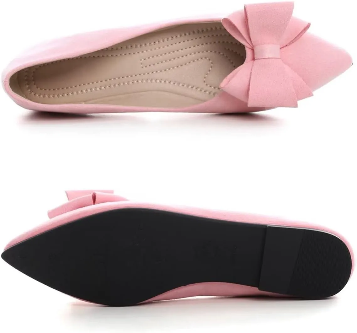 Hee grand Bowknot Flats for Women Pointed Toe Ballet Shoes Soft Slip on Loafers Suede Dress Shoes