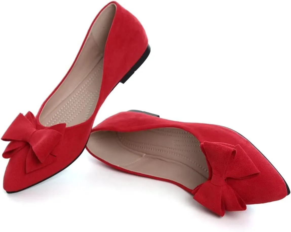 Hee grand Bowknot Flats for Women Pointed Toe Ballet Shoes Soft Slip on Loafers Suede Dress Shoes