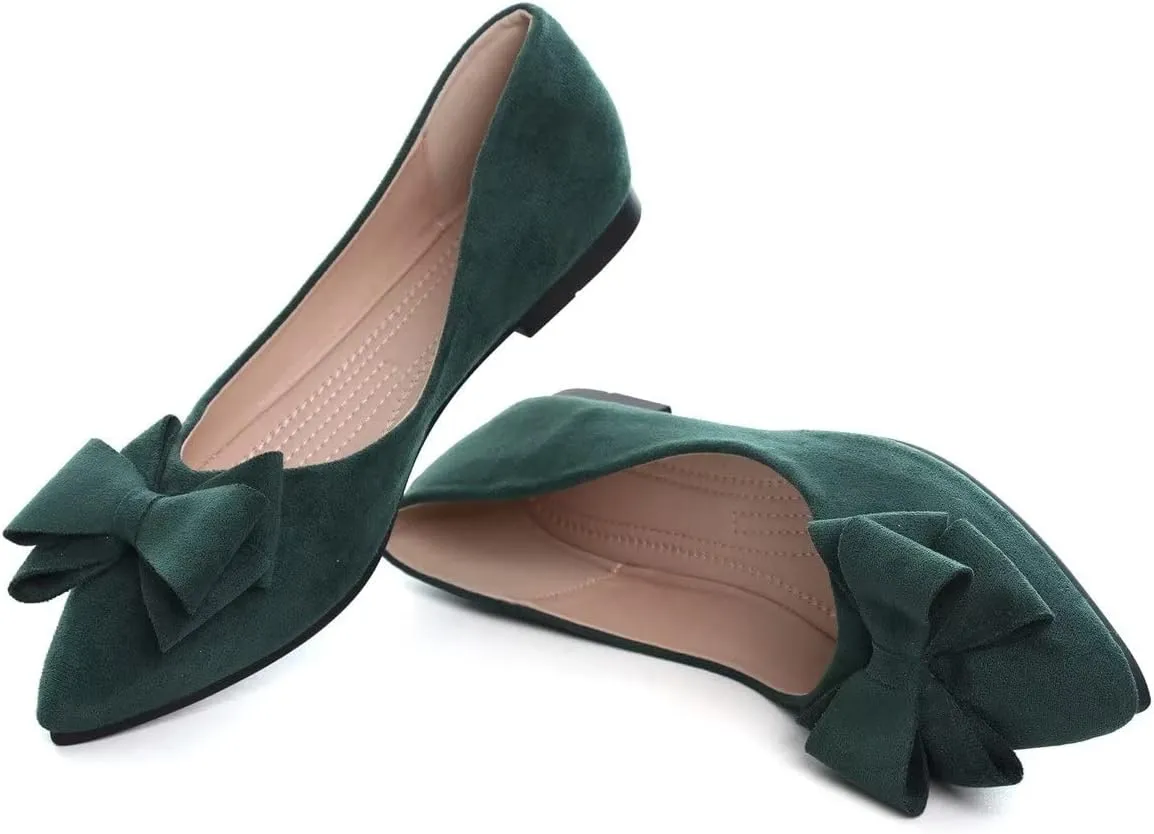 Hee grand Bowknot Flats for Women Pointed Toe Ballet Shoes Soft Slip on Loafers Suede Dress Shoes