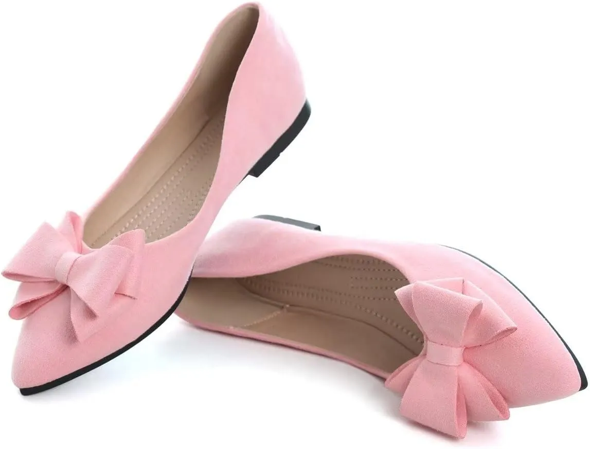 Hee grand Bowknot Flats for Women Pointed Toe Ballet Shoes Soft Slip on Loafers Suede Dress Shoes