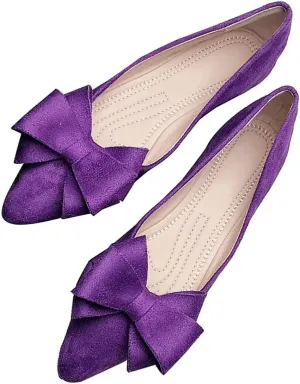 Hee grand Bowknot Flats for Women Pointed Toe Ballet Shoes Soft Slip on Loafers Suede Dress Shoes