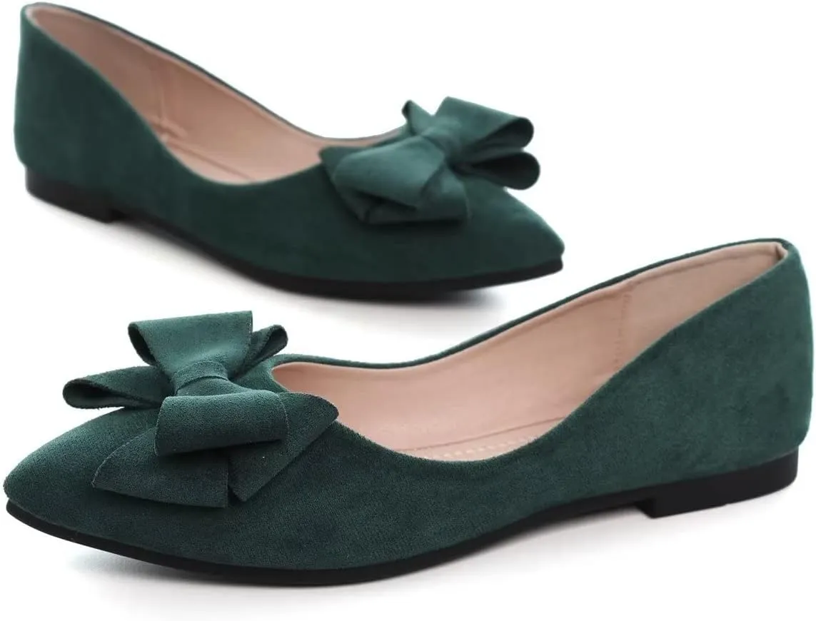 Hee grand Bowknot Flats for Women Pointed Toe Ballet Shoes Soft Slip on Loafers Suede Dress Shoes