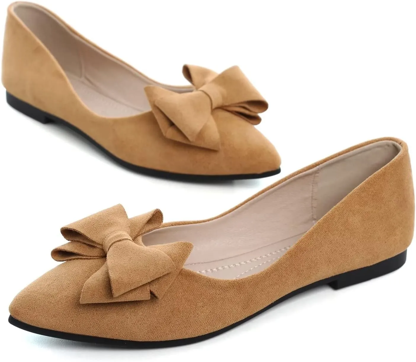 Hee grand Bowknot Flats for Women Pointed Toe Ballet Shoes Soft Slip on Loafers Suede Dress Shoes
