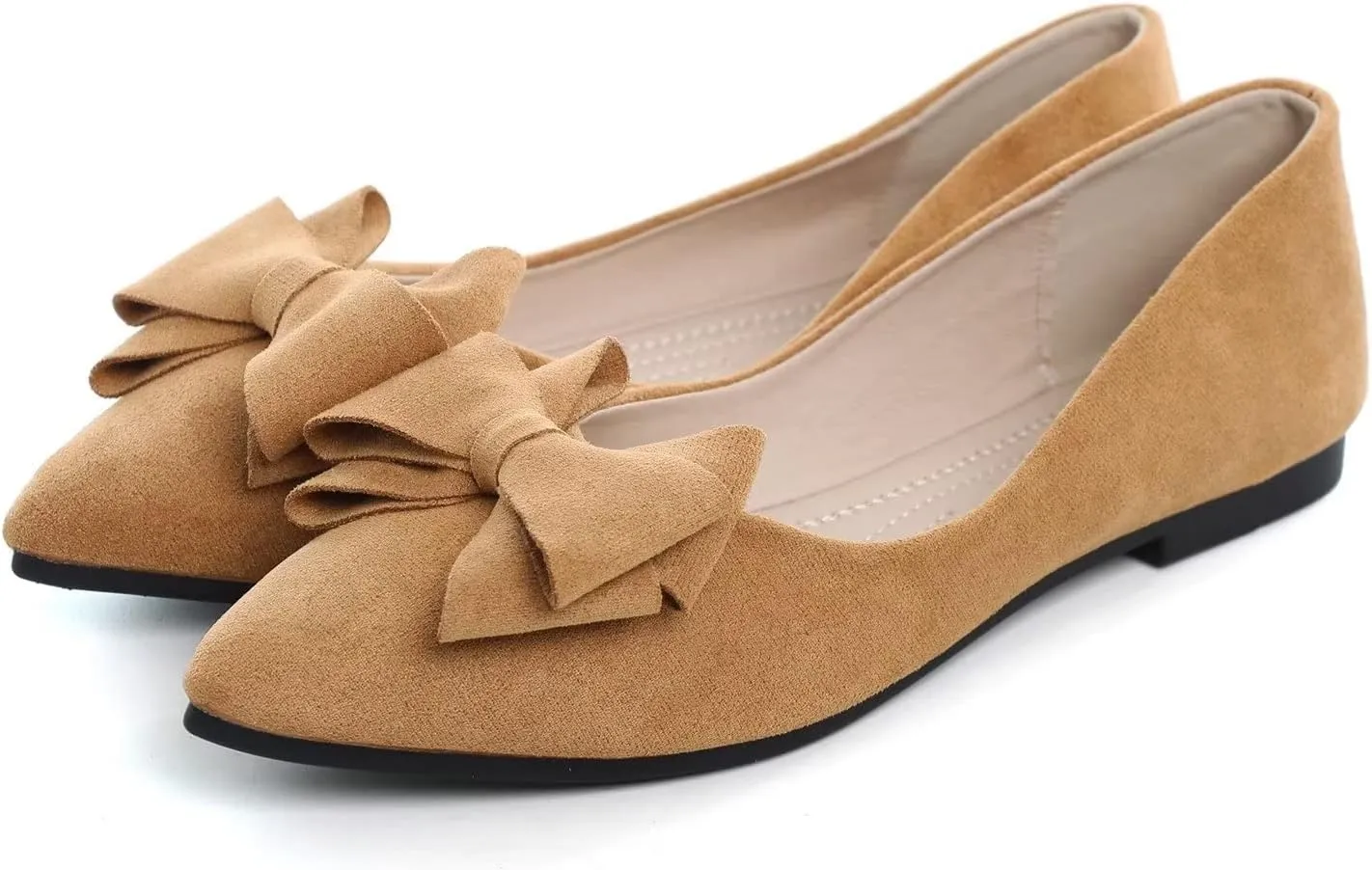 Hee grand Bowknot Flats for Women Pointed Toe Ballet Shoes Soft Slip on Loafers Suede Dress Shoes