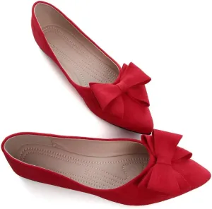 Hee grand Bowknot Flats for Women Pointed Toe Ballet Shoes Soft Slip on Loafers Suede Dress Shoes