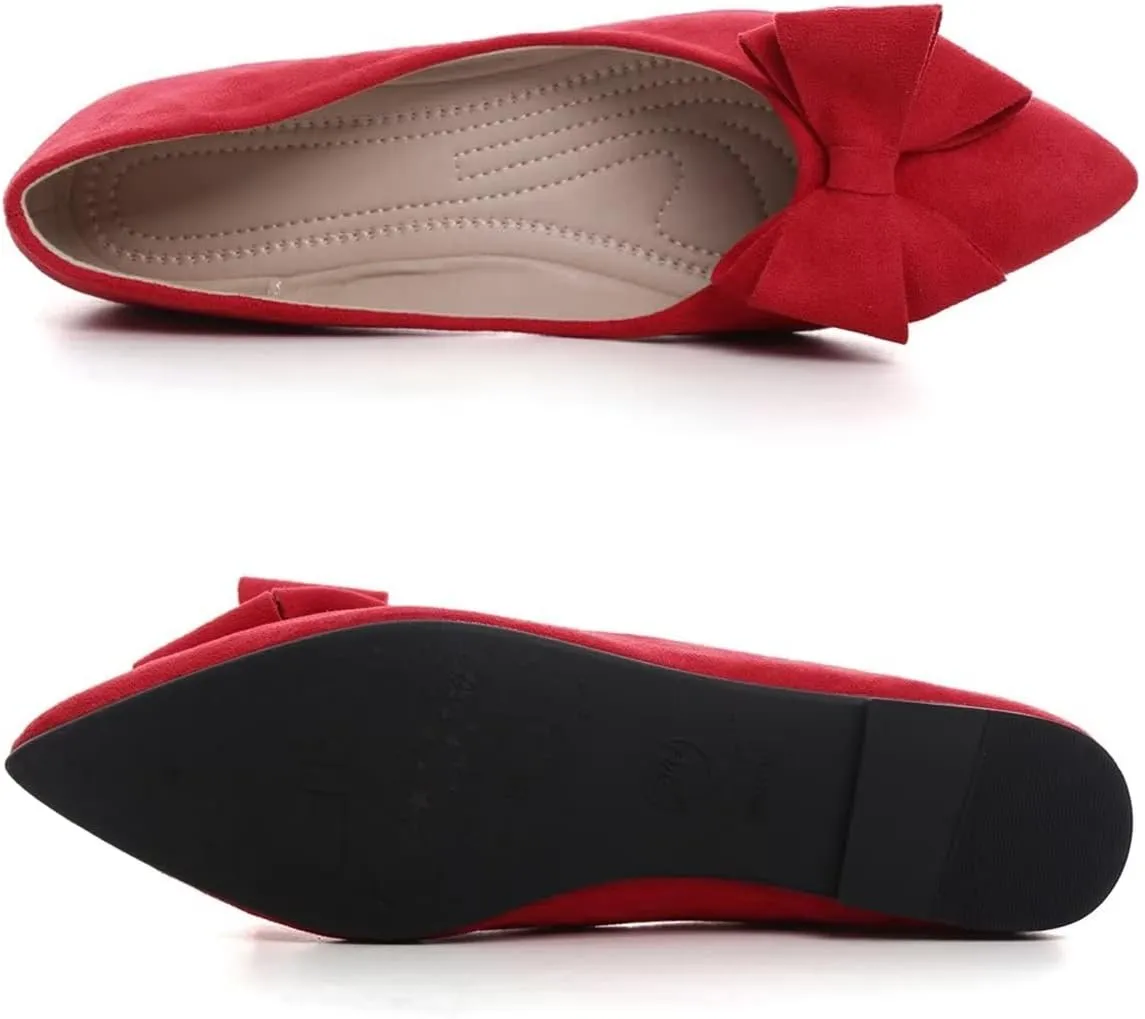 Hee grand Bowknot Flats for Women Pointed Toe Ballet Shoes Soft Slip on Loafers Suede Dress Shoes
