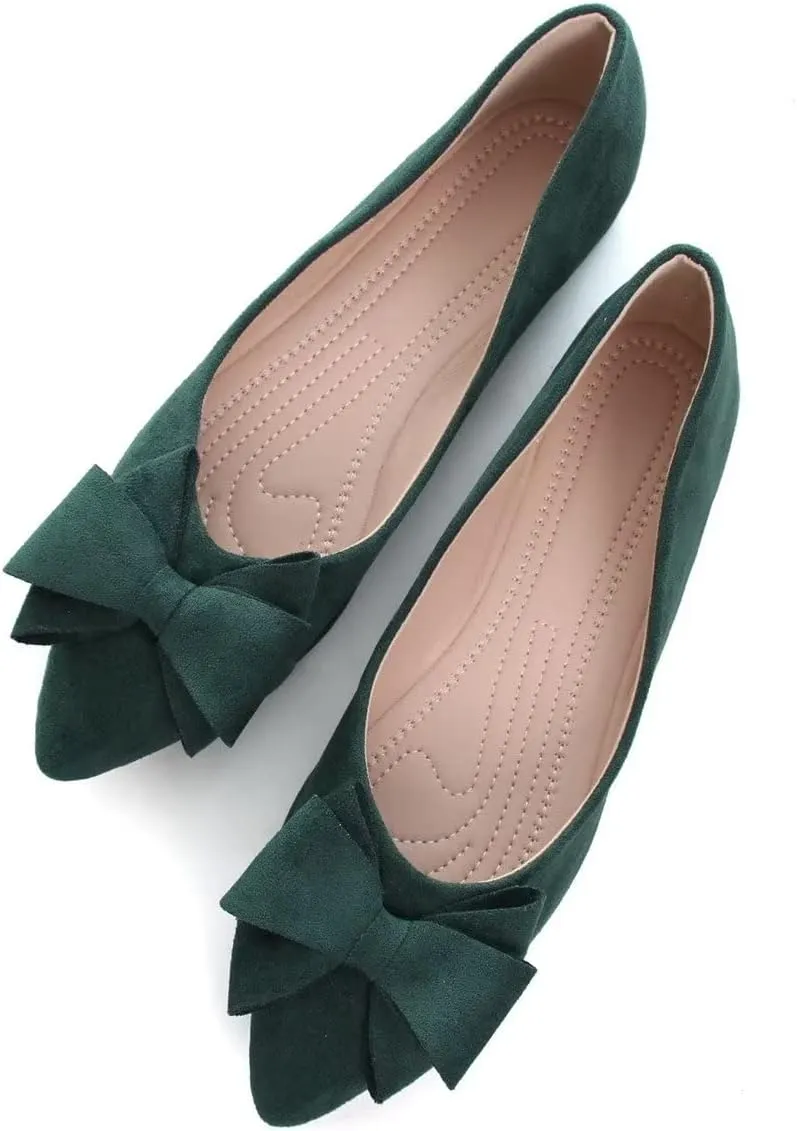Hee grand Bowknot Flats for Women Pointed Toe Ballet Shoes Soft Slip on Loafers Suede Dress Shoes