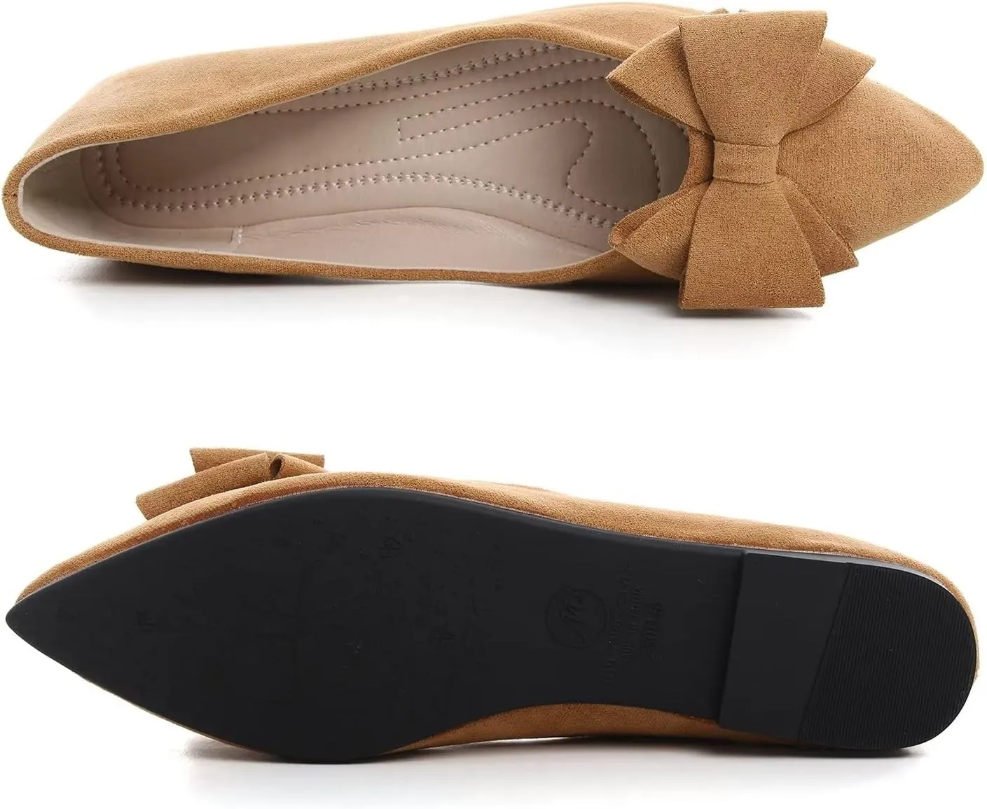 Hee grand Bowknot Flats for Women Pointed Toe Ballet Shoes Soft Slip on Loafers Suede Dress Shoes