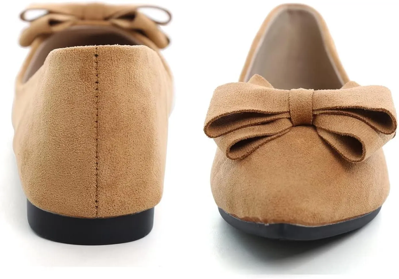 Hee grand Bowknot Flats for Women Pointed Toe Ballet Shoes Soft Slip on Loafers Suede Dress Shoes