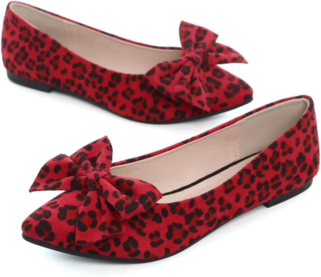Hee grand Bowknot Flats for Women Pointed Toe Ballet Shoes Soft Slip on Loafers Suede Dress Shoes