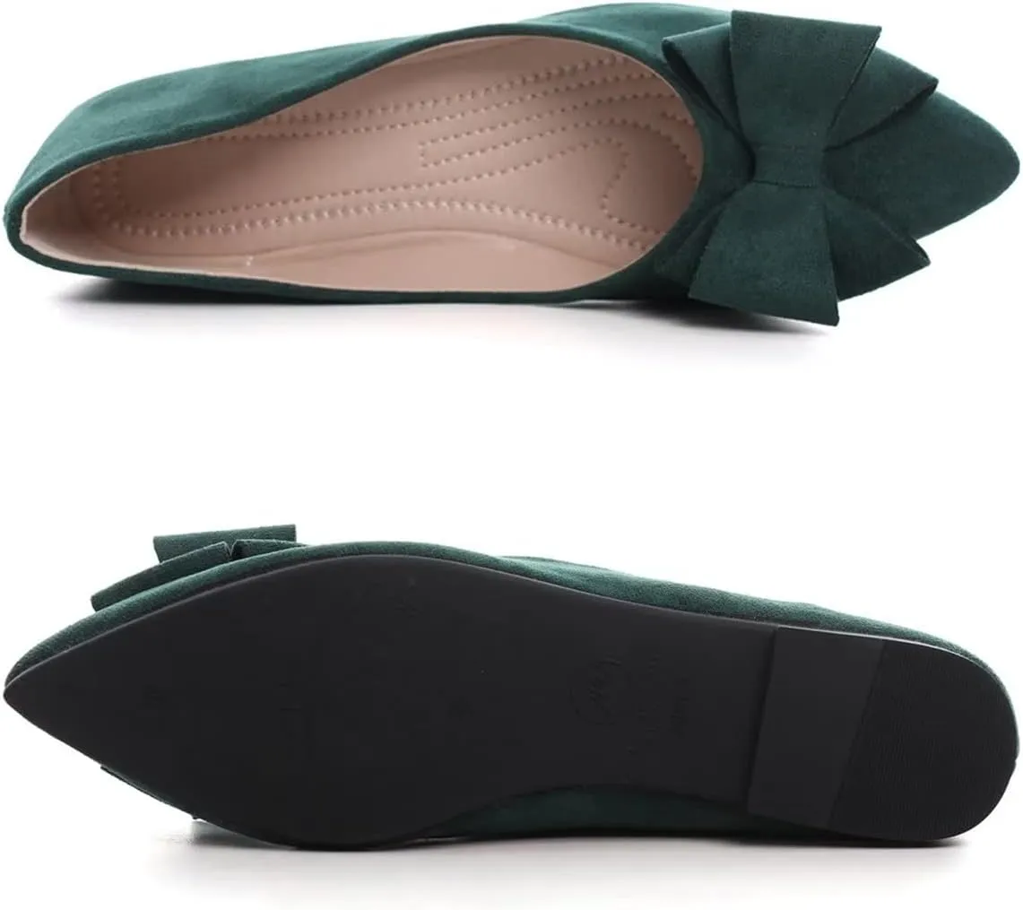 Hee grand Bowknot Flats for Women Pointed Toe Ballet Shoes Soft Slip on Loafers Suede Dress Shoes