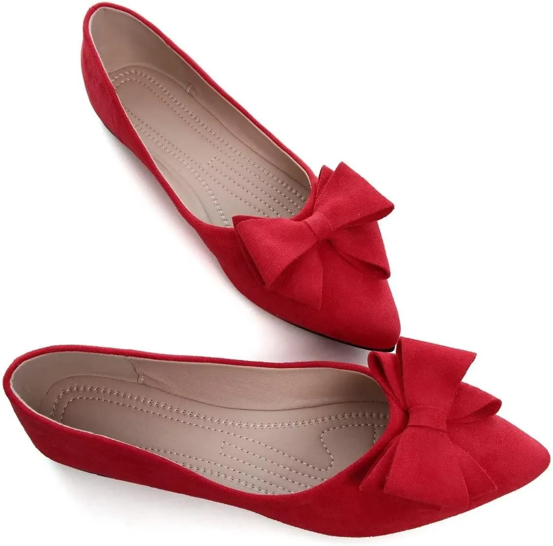 Hee grand Bowknot Flats for Women Pointed Toe Ballet Shoes Soft Slip on Loafers Suede Dress Shoes