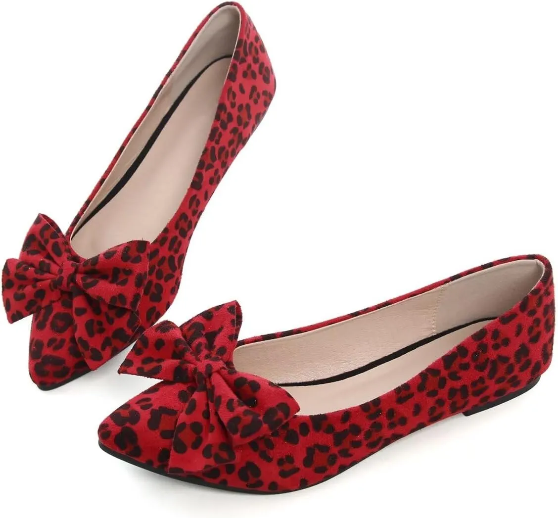 Hee grand Bowknot Flats for Women Pointed Toe Ballet Shoes Soft Slip on Loafers Suede Dress Shoes