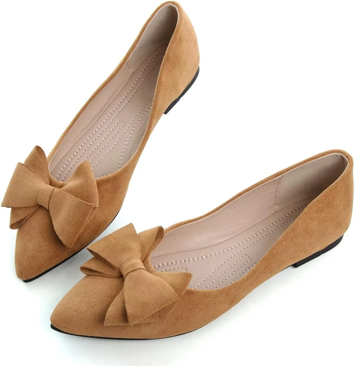Hee grand Bowknot Flats for Women Pointed Toe Ballet Shoes Soft Slip on Loafers Suede Dress Shoes