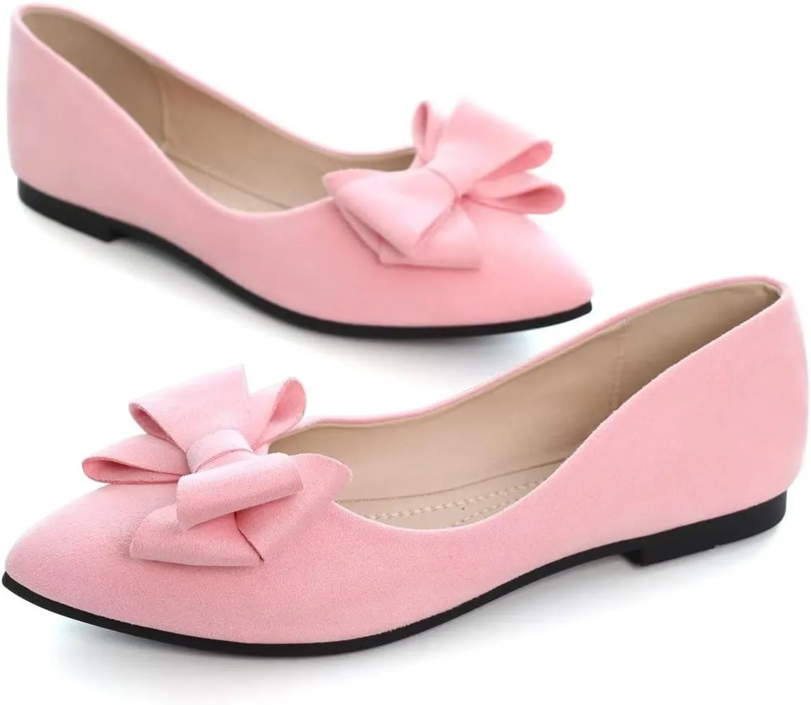 Hee grand Bowknot Flats for Women Pointed Toe Ballet Shoes Soft Slip on Loafers Suede Dress Shoes