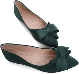 Hee grand Bowknot Flats for Women Pointed Toe Ballet Shoes Soft Slip on Loafers Suede Dress Shoes