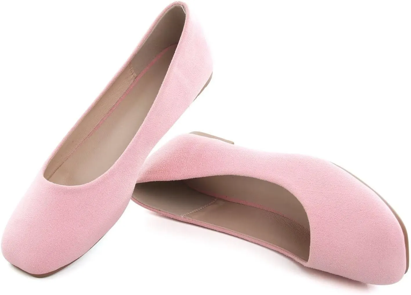 Hee grand Classic Solid Square Toe Ballet Flats for Women Comfort Casual Flats Lightweight Slip on Loafers Suede Dress Shoes