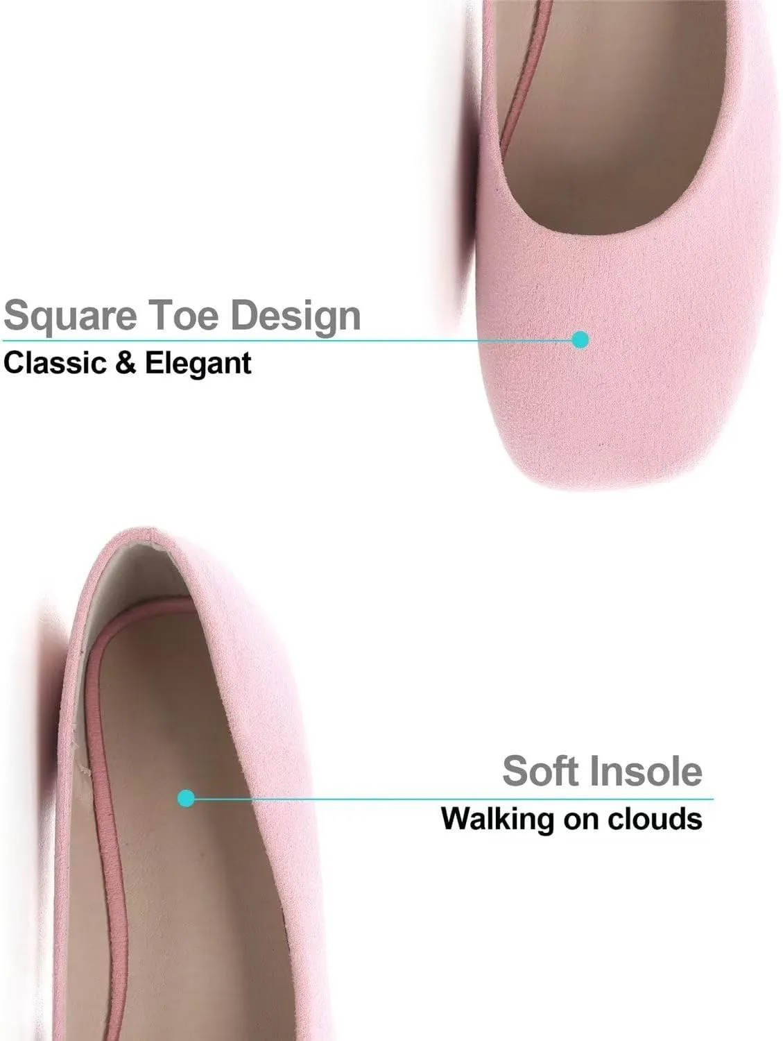 Hee grand Classic Solid Square Toe Ballet Flats for Women Comfort Casual Flats Lightweight Slip on Loafers Suede Dress Shoes