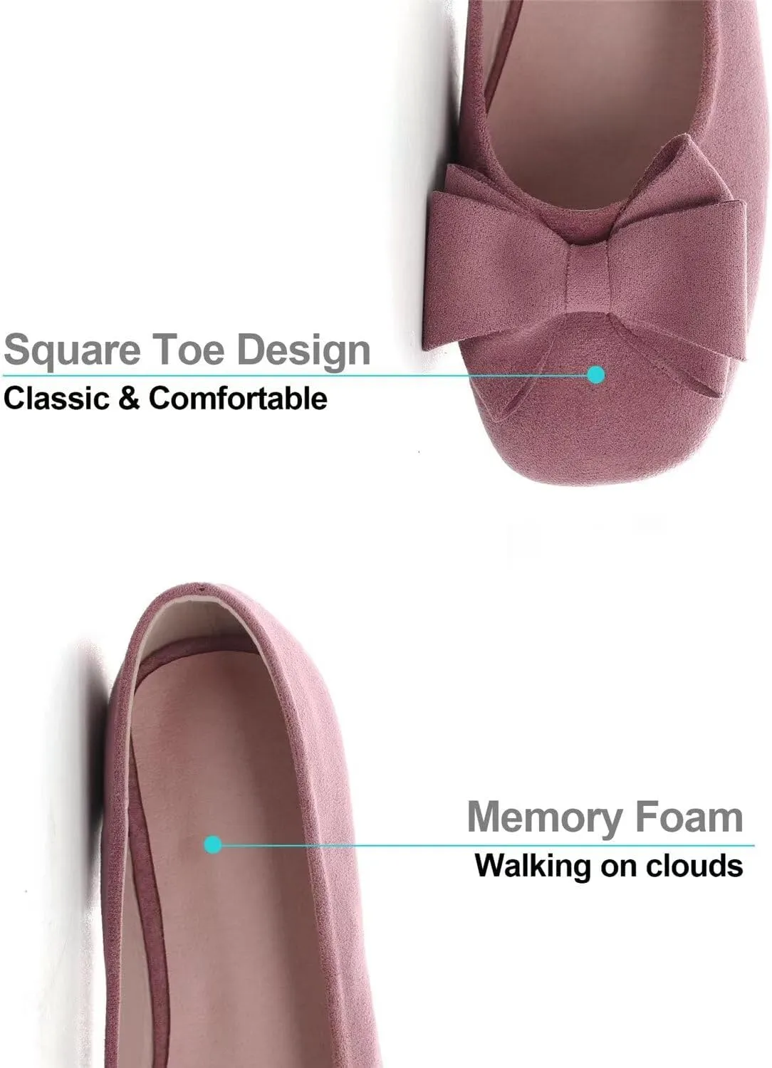 Hee grand Classic Solid Square Toe Ballet Flats for Women Comfort Casual Flats Lightweight Slip on Loafers Suede Dress Shoes