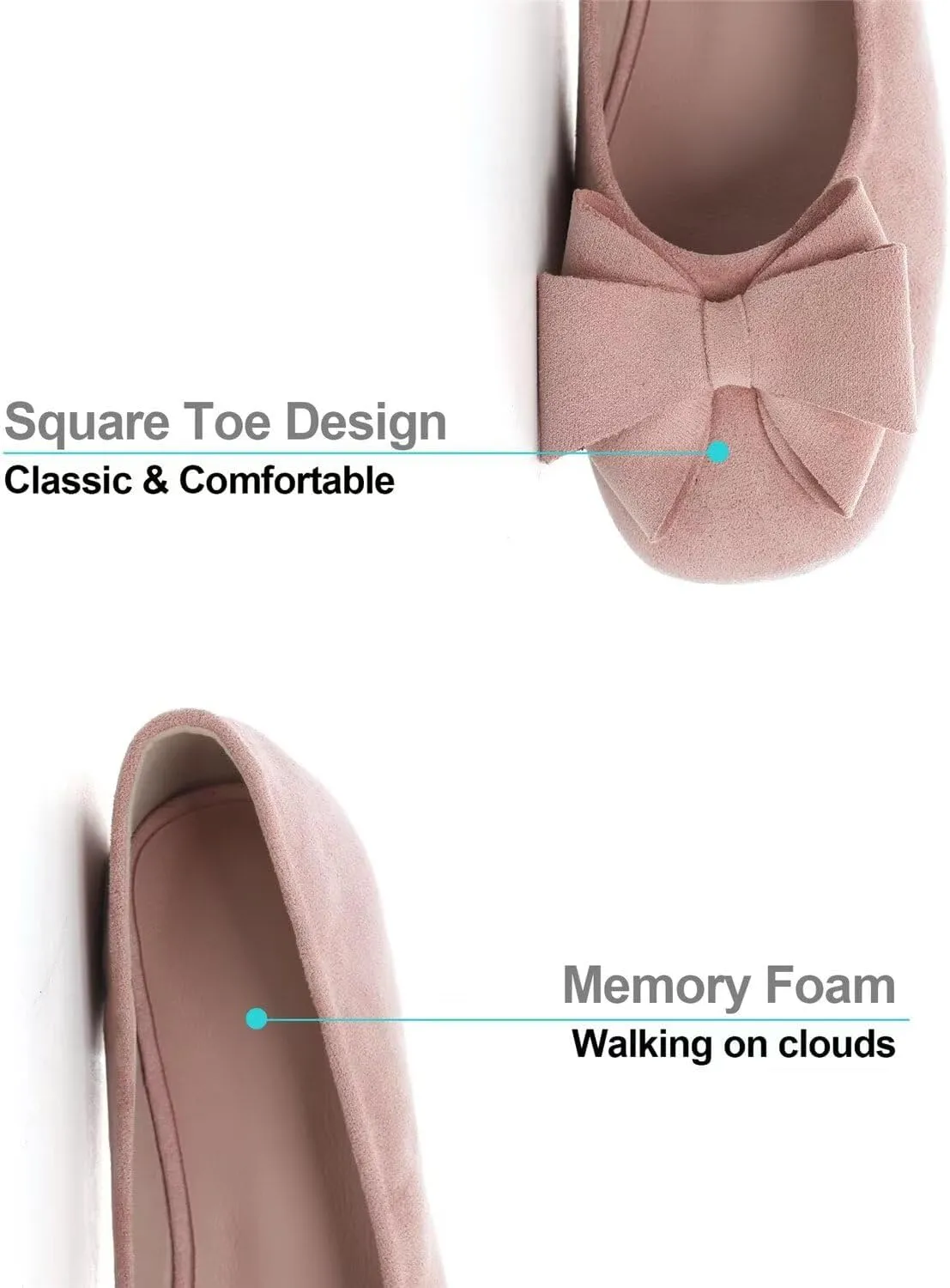 Hee grand Classic Solid Square Toe Ballet Flats for Women Comfort Casual Flats Lightweight Slip on Loafers Suede Dress Shoes