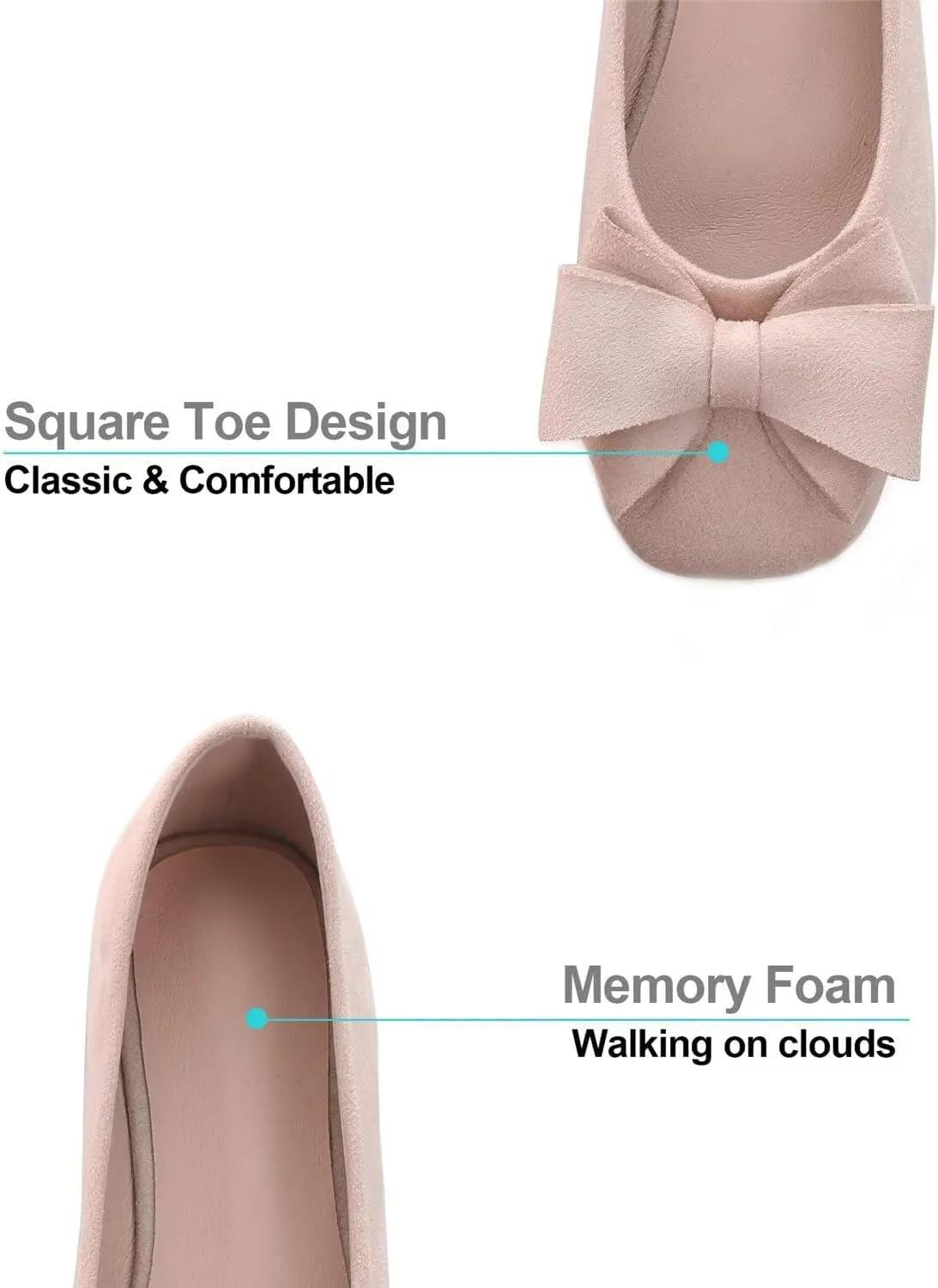 Hee grand Classic Solid Square Toe Ballet Flats for Women Comfort Casual Flats Lightweight Slip on Loafers Suede Dress Shoes