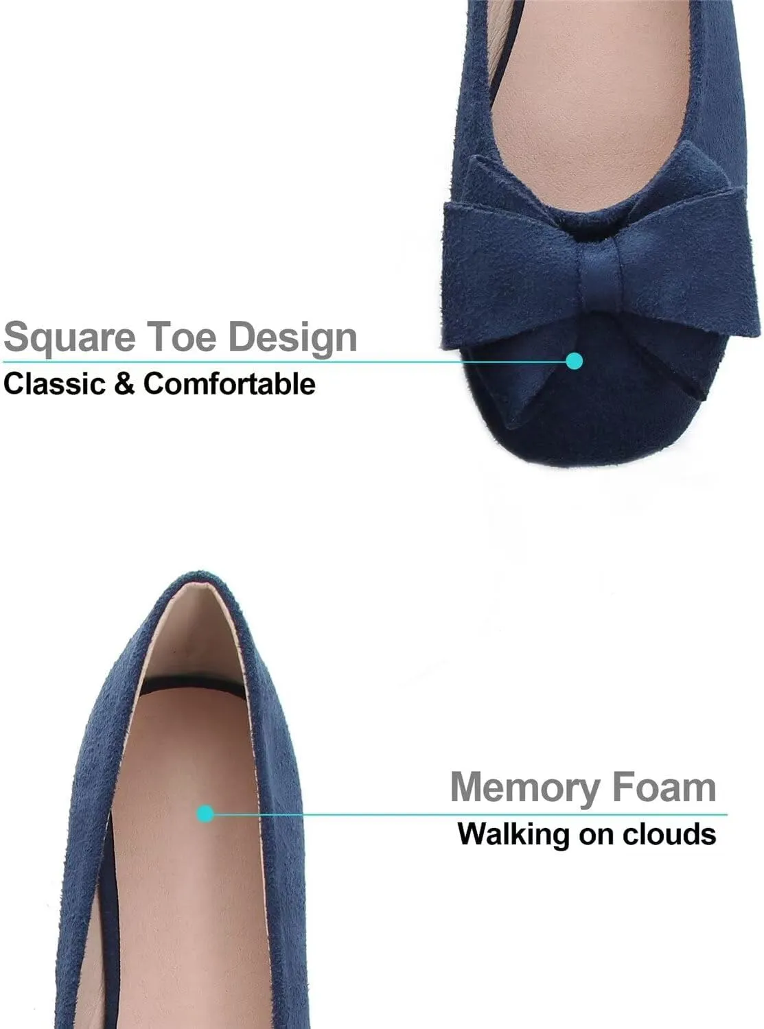 Hee grand Classic Solid Square Toe Ballet Flats for Women Comfort Casual Flats Lightweight Slip on Loafers Suede Dress Shoes