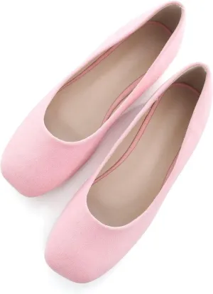 Hee grand Classic Solid Square Toe Ballet Flats for Women Comfort Casual Flats Lightweight Slip on Loafers Suede Dress Shoes