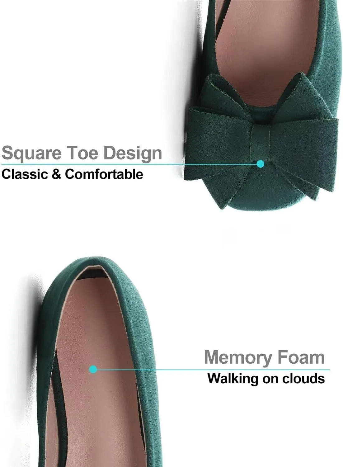 Hee grand Flats for Women Comfortable Wide Width Square Toe Flats Bowknot Dress Shoes Lightweight Slip-ons Loafers