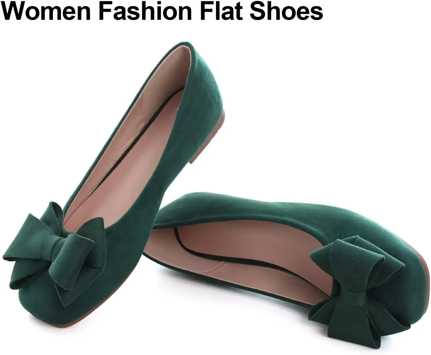 Hee grand Flats for Women Comfortable Wide Width Square Toe Flats Bowknot Dress Shoes Lightweight Slip-ons Loafers
