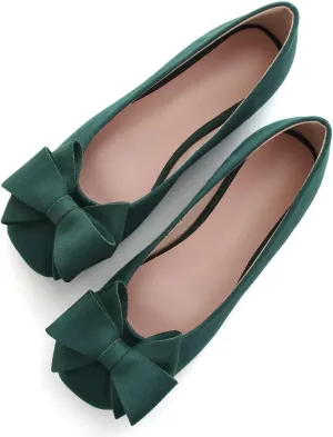 Hee grand Flats for Women Comfortable Wide Width Square Toe Flats Bowknot Dress Shoes Lightweight Slip-ons Loafers