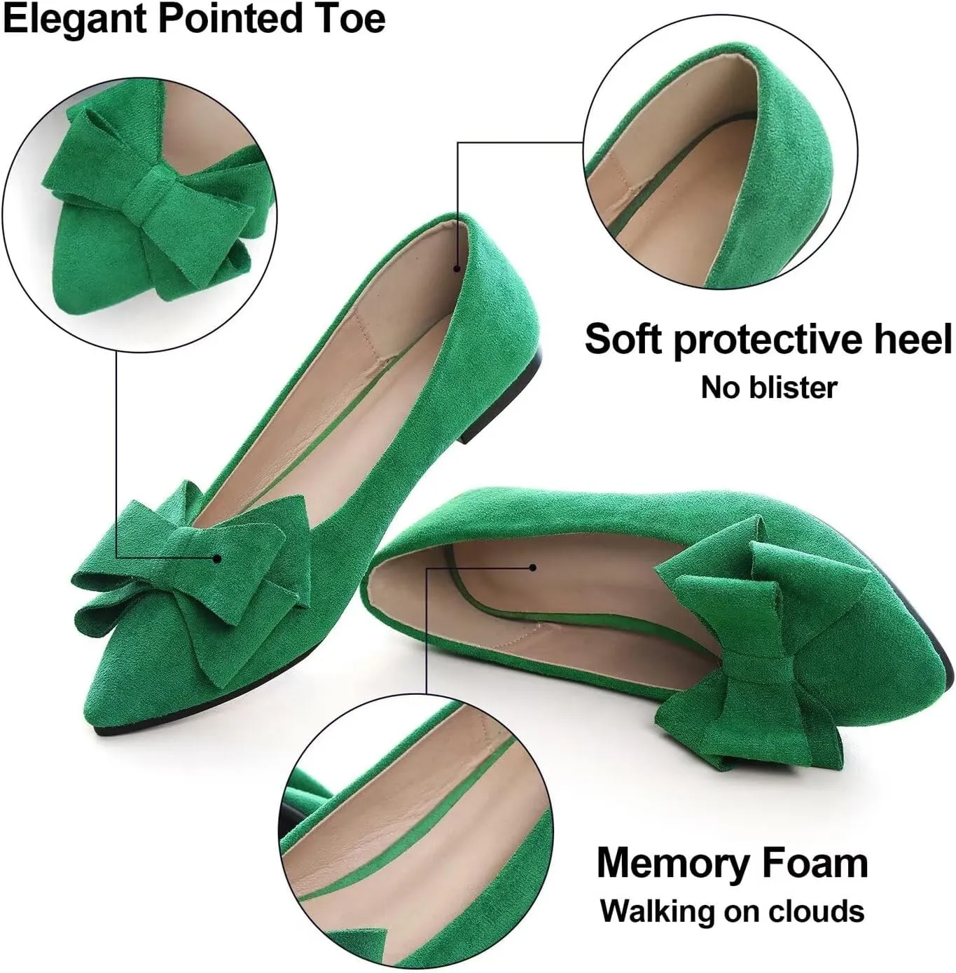 Hee grand Flats for Women Dressy Pointy Toe Ballet Flats Lightweight Foldable Slip on Loafers Soft Leather Comfortable Work Flats