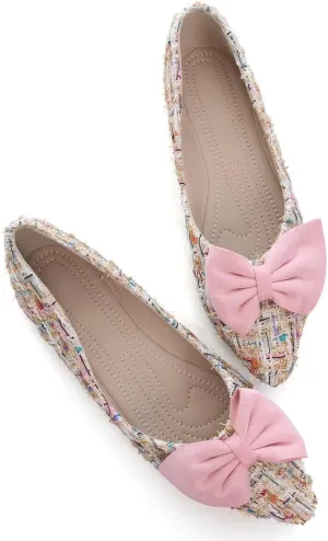 Hee grand Sweet Bow-Knot Pointed Toe Ballet Flats for Women Comfort Slip-On Loafers Dressy Work Flats Suede Dress Shoes