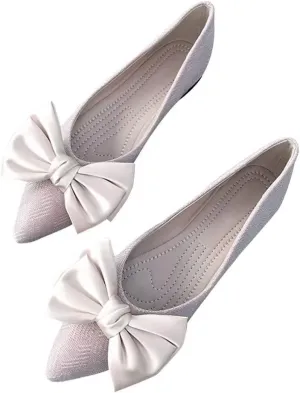 Hee grand Sweet Bow-Knot Pointed Toe Ballet Flats for Women Comfort Slip-On Loafers Dressy Work Flats Suede Dress Shoes