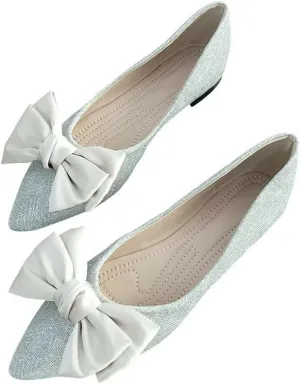 Hee grand Sweet Bow-Knot Pointed Toe Ballet Flats for Women Comfort Slip-On Loafers Dressy Work Flats Suede Dress Shoes