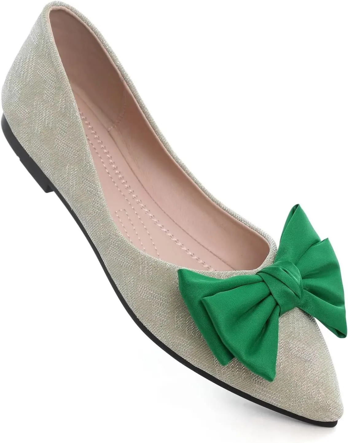 Hee grand Sweet Bow-Knot Pointed Toe Ballet Flats for Women Comfort Slip-On Loafers Dressy Work Flats Suede Dress Shoes