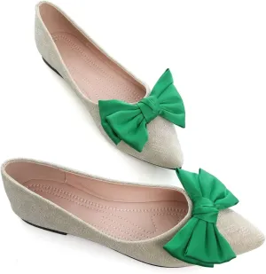 Hee grand Sweet Bow-Knot Pointed Toe Ballet Flats for Women Comfort Slip-On Loafers Dressy Work Flats Suede Dress Shoes