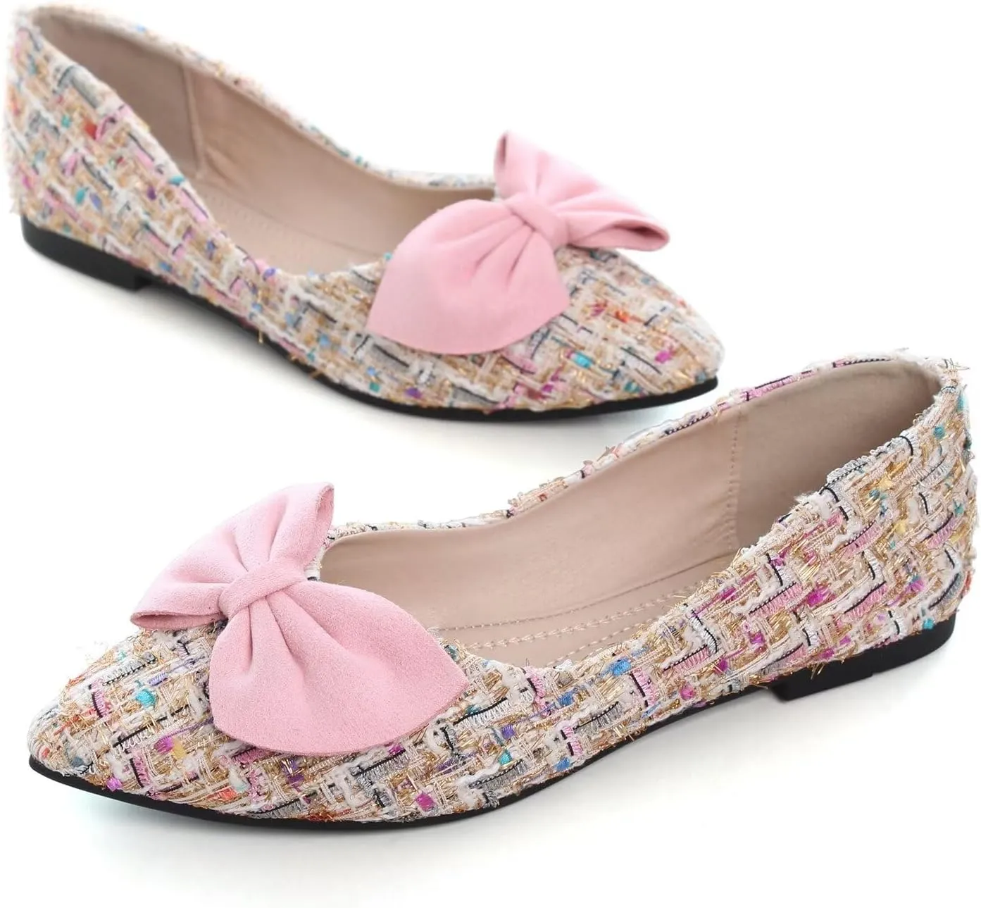 Hee grand Sweet Bow-Knot Pointed Toe Ballet Flats for Women Comfort Slip-On Loafers Dressy Work Flats Suede Dress Shoes