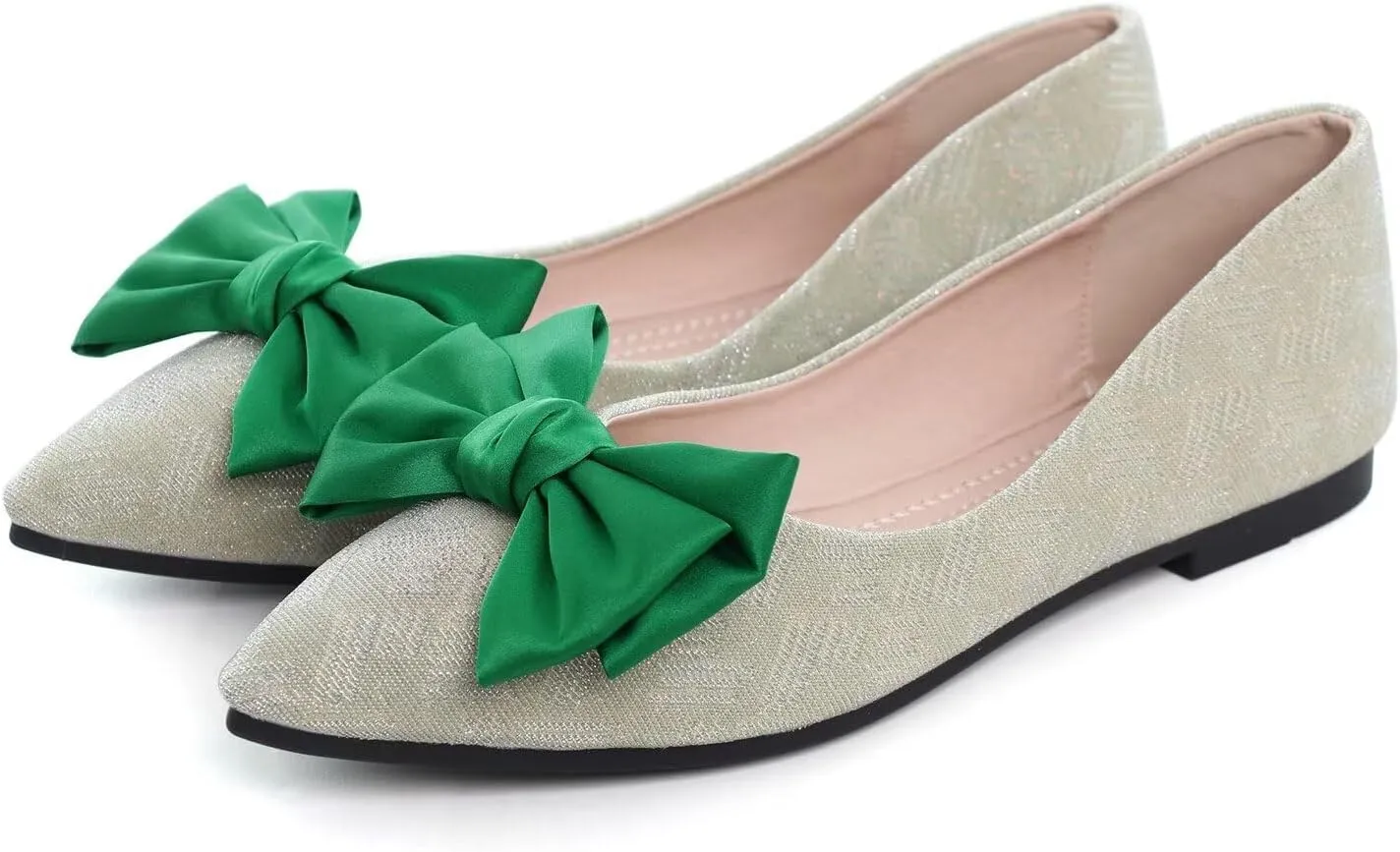 Hee grand Sweet Bow-Knot Pointed Toe Ballet Flats for Women Comfort Slip-On Loafers Dressy Work Flats Suede Dress Shoes