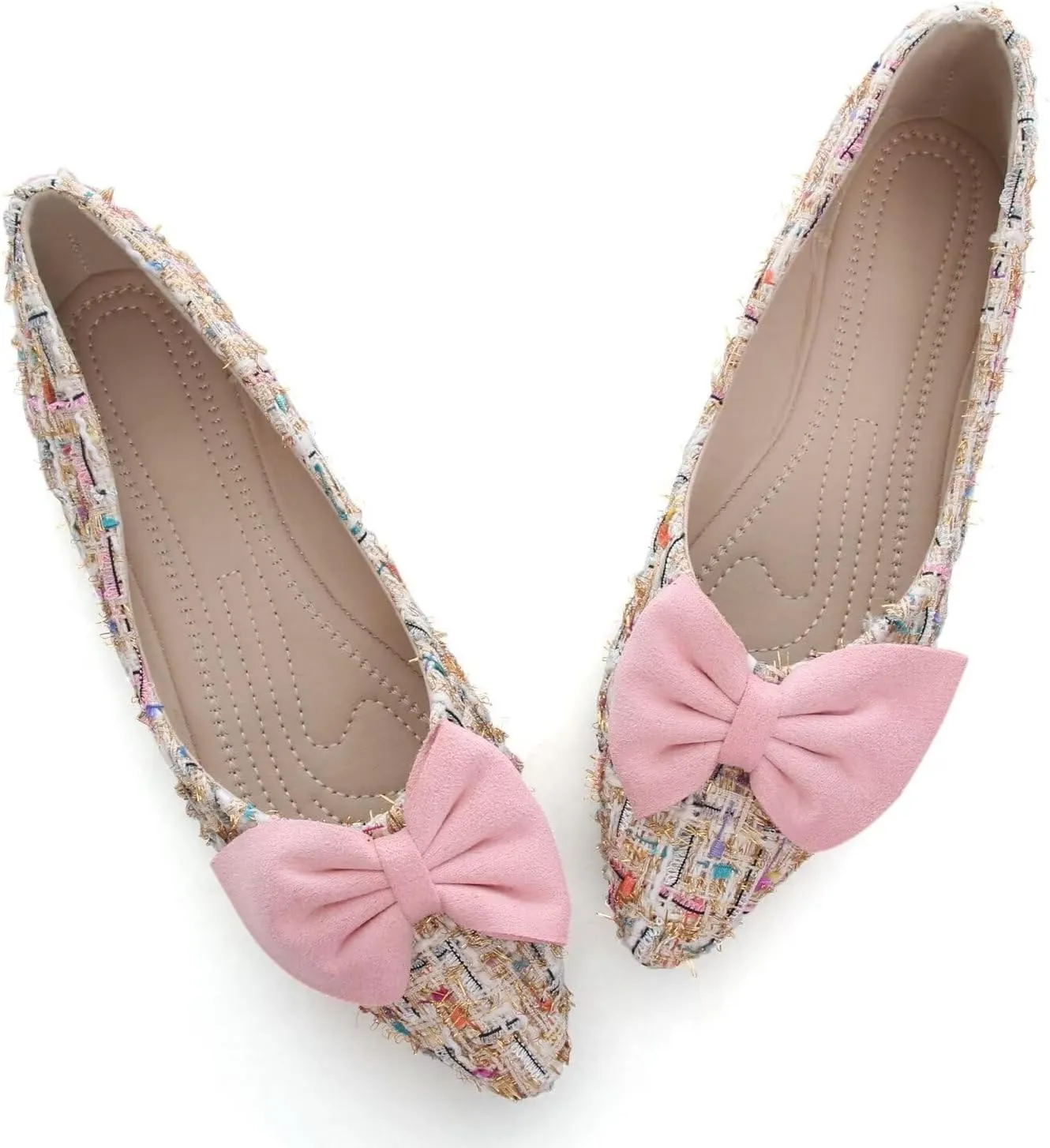 Hee grand Sweet Bow-Knot Pointed Toe Ballet Flats for Women Comfort Slip-On Loafers Dressy Work Flats Suede Dress Shoes