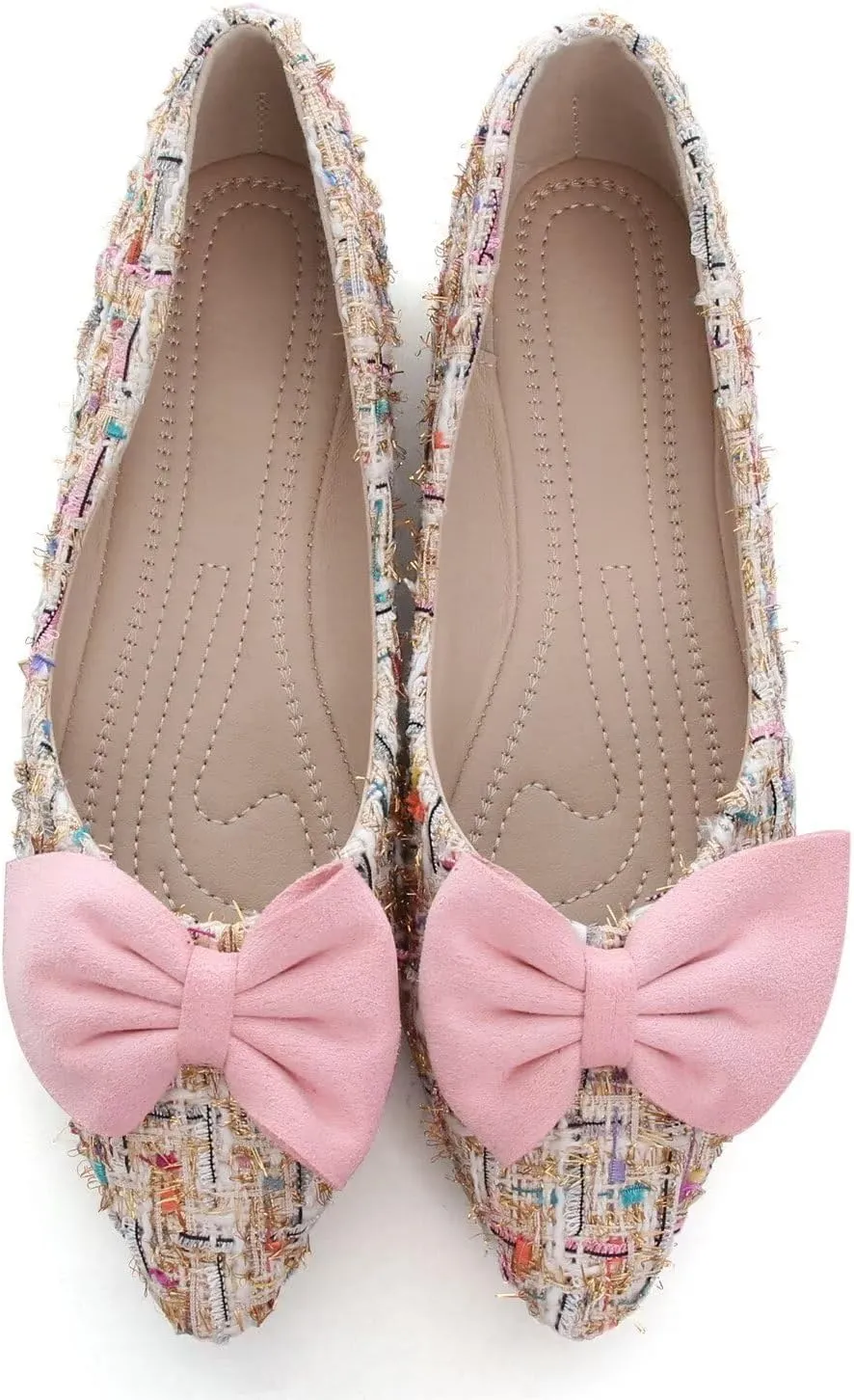 Hee grand Sweet Bow-Knot Pointed Toe Ballet Flats for Women Comfort Slip-On Loafers Dressy Work Flats Suede Dress Shoes