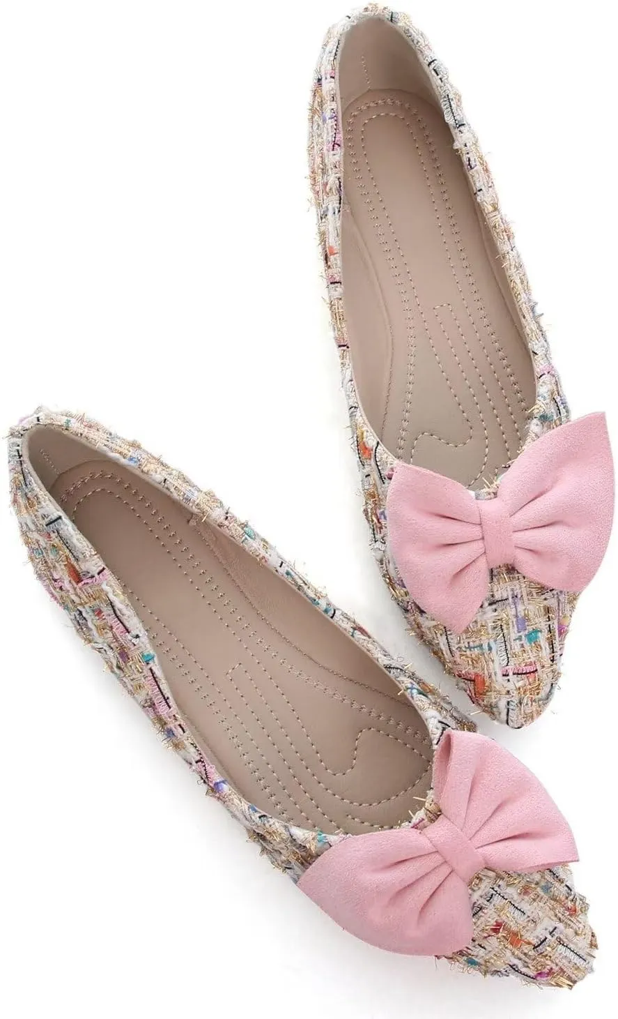 Hee grand Sweet Bow-Knot Pointed Toe Ballet Flats for Women Comfort Slip-On Loafers Dressy Work Flats Suede Dress Shoes