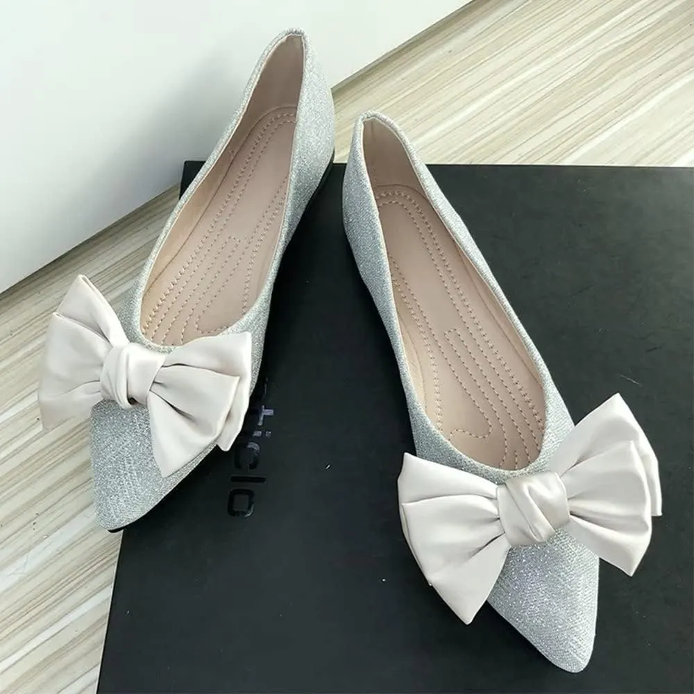 Hee grand Sweet Bow-Knot Pointed Toe Ballet Flats for Women Comfort Slip-On Loafers Dressy Work Flats Suede Dress Shoes