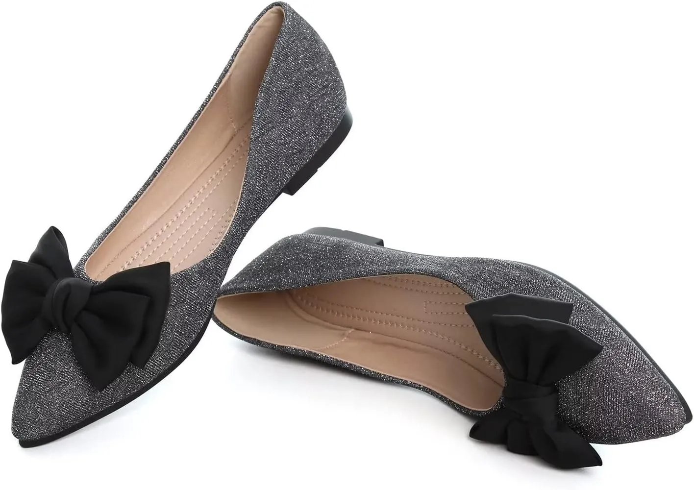 Hee grand Sweet Bow-Knot Pointed Toe Ballet Flats for Women Comfort Slip-On Loafers Dressy Work Flats Suede Dress Shoes