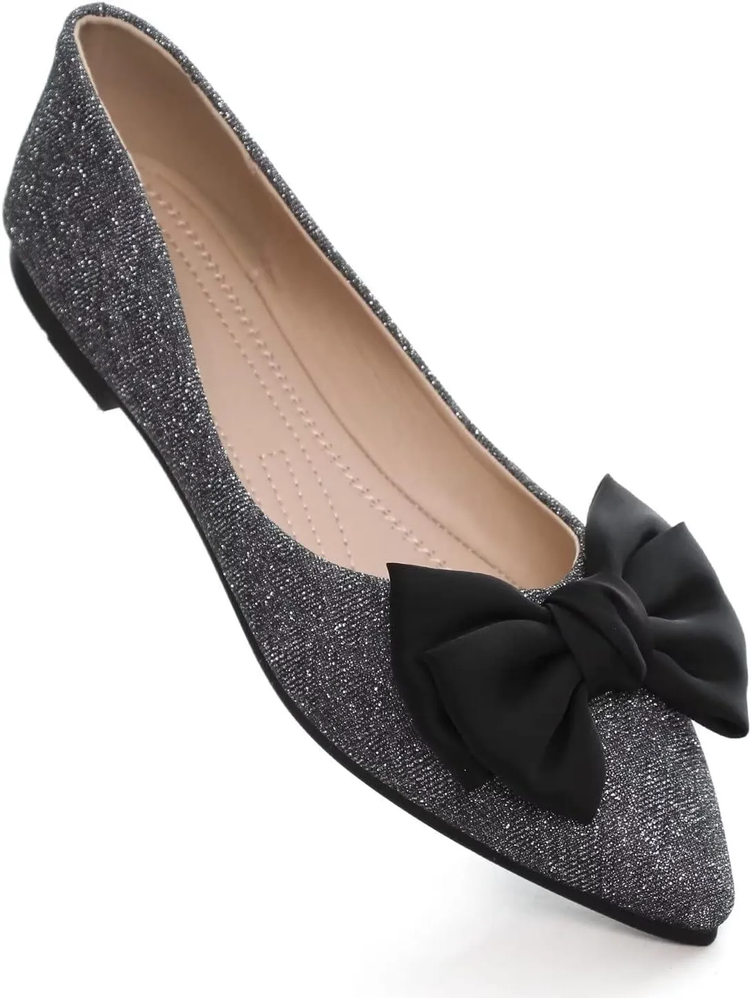 Hee grand Sweet Bow-Knot Pointed Toe Ballet Flats for Women Comfort Slip-On Loafers Dressy Work Flats Suede Dress Shoes