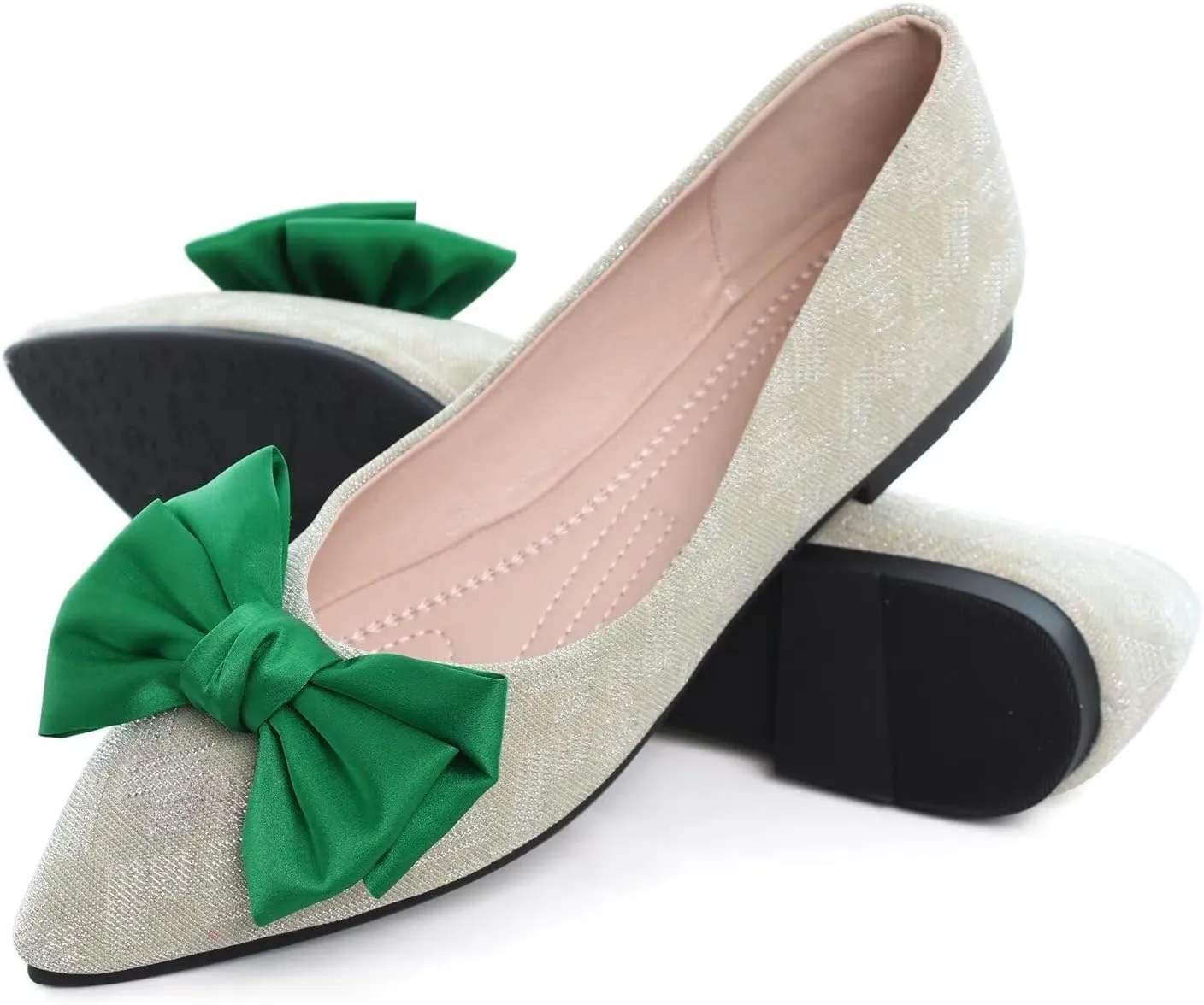 Hee grand Sweet Bow-Knot Pointed Toe Ballet Flats for Women Comfort Slip-On Loafers Dressy Work Flats Suede Dress Shoes