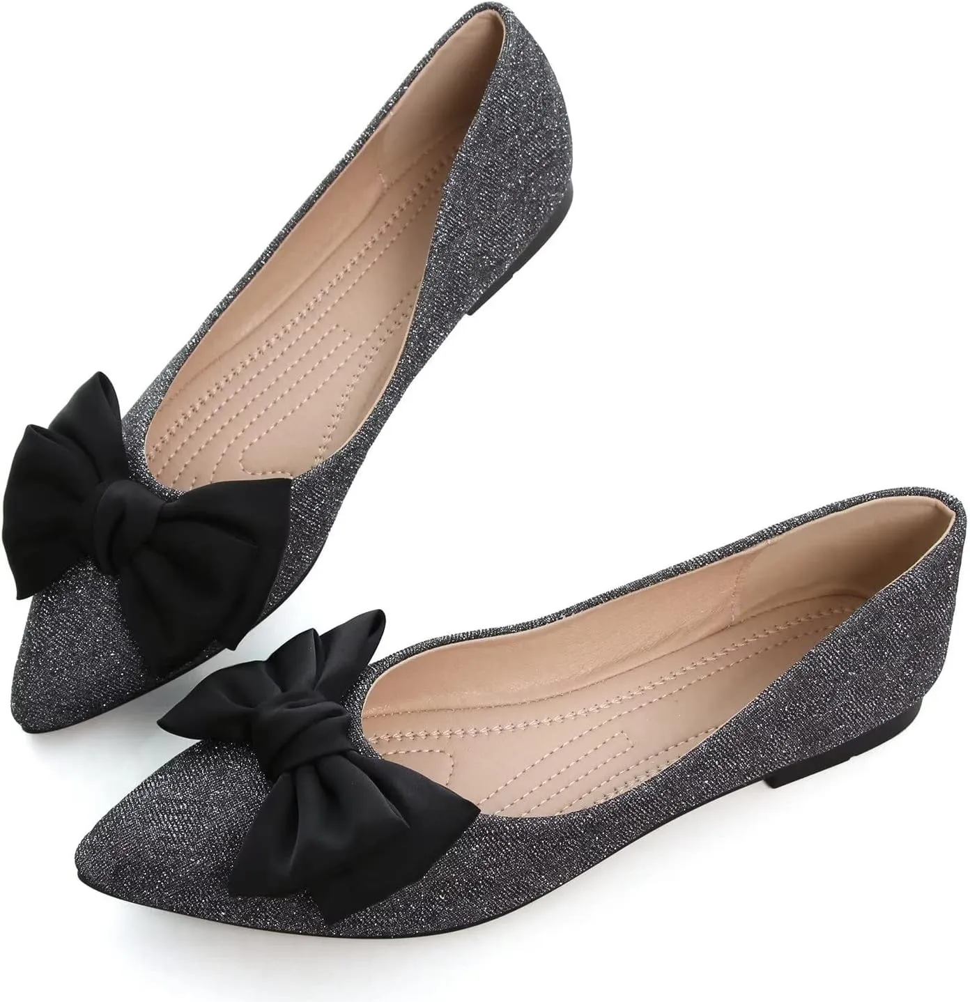 Hee grand Sweet Bow-Knot Pointed Toe Ballet Flats for Women Comfort Slip-On Loafers Dressy Work Flats Suede Dress Shoes