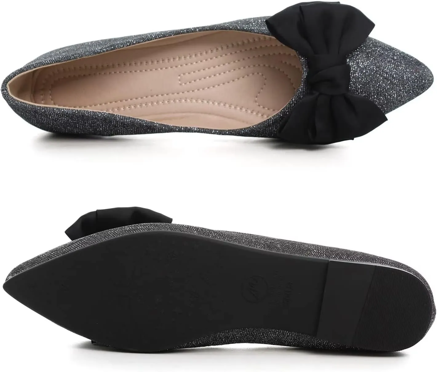 Hee grand Sweet Bow-Knot Pointed Toe Ballet Flats for Women Comfort Slip-On Loafers Dressy Work Flats Suede Dress Shoes