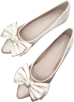 Hee grand Sweet Bow-Knot Pointed Toe Ballet Flats for Women Comfort Slip-On Loafers Dressy Work Flats Suede Dress Shoes