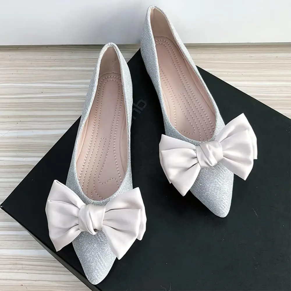 Hee grand Sweet Bow-Knot Pointed Toe Ballet Flats for Women Comfort Slip-On Loafers Dressy Work Flats Suede Dress Shoes