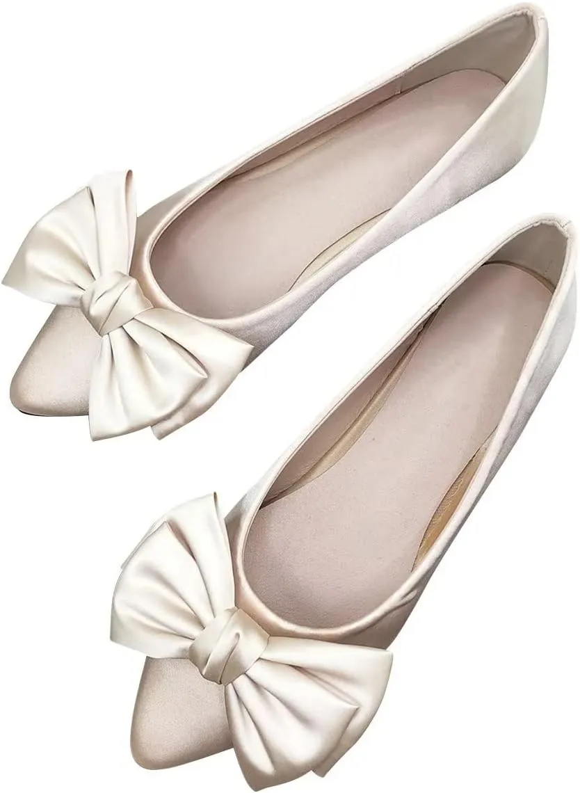 Hee grand Sweet Bow-Knot Pointed Toe Ballet Flats for Women Comfort Slip-On Loafers Dressy Work Flats Suede Dress Shoes